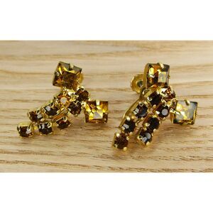 ✨ VINTAGE AMBER RHINESTONE & GOLD RIBBON DANGLES ✨